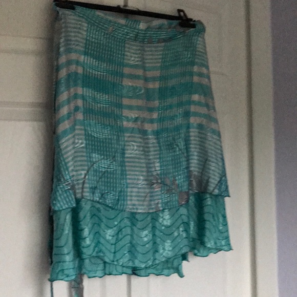 Sari wrap skirt, reversible, blues - Picture 5 of 9